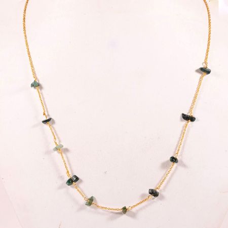 Gold Plated Brass Choker Necklace with Emerald Nugget Stones for Women